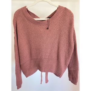 Express Women Sz XS Lace-Up Split Back Sweater Oversized Chunky Knit Mauve